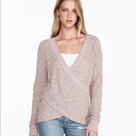 Express Purple Front Wrap Tunic Knit Sweater Top - Picture 5 of 7